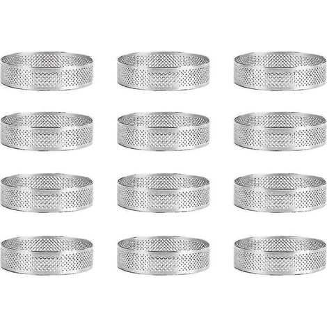 Set Mit 12 Edelstahl-tarteringen, Perforierten Gebäckringen Für Mousse Und Kuchen, Runden Kuchenformen