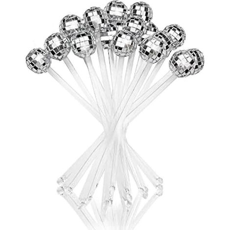 Set Mit 24 Cocktailspießen In Form Einer Discokugel, Runde Cocktailrührstäbchen Aus Kunststoff, Perfekt Zum Mixen Von Drinks, Kaffee Und Anderen Getränken Zu Hause.