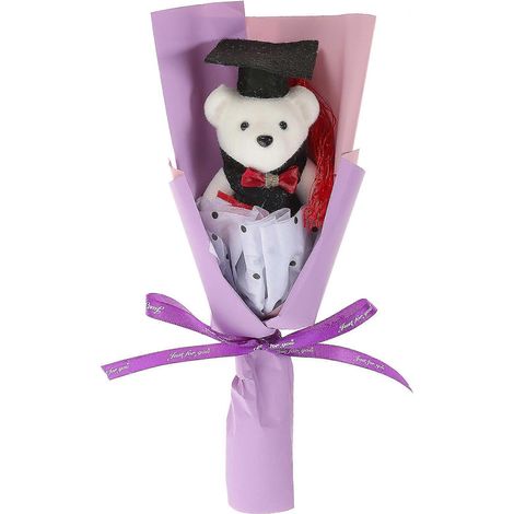Abschlussstrauß – Niedlicher Bärenstrauß – Partyzubehör Für Die Abschlussfeier – 28,5 X 12 Cm – Lila