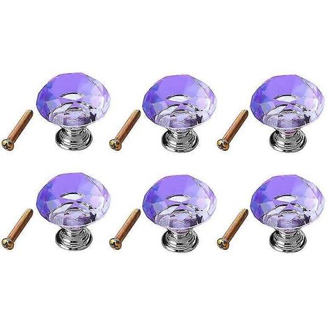 Set Mit 6 Ultraleichten 40-mm-schubladengriffen Aus K9-kristallglas Und Zinklegierung Für Möbel – Lila