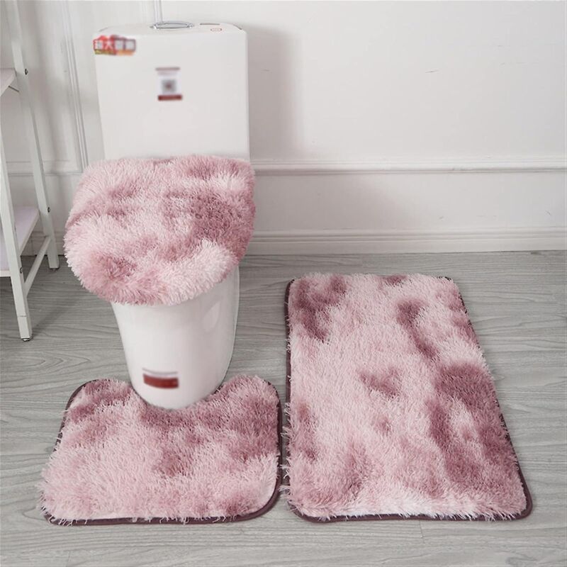 Lila, Rutschfestes Badematten-set Mit Konturierter Wc-matte Und Flauschigem Wc-sitzbezug – Batikmuster, 3-teilig