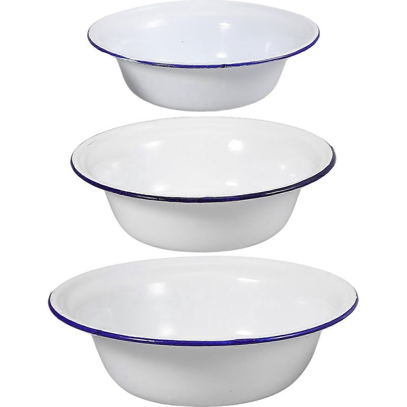 Set Aus 3 Dickwandigen, Emaillierten Suppenschüsseln Im Retro-stil, Vintage-look. – 18,00 X 18,00 X 5,00 Cm – Weiß