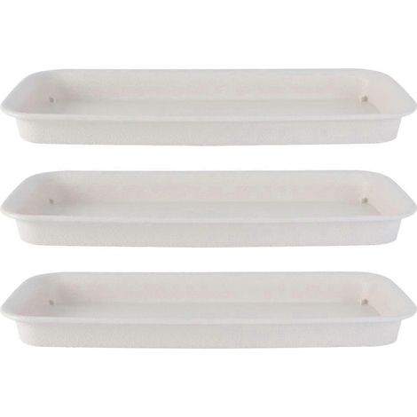 Set Mit 3 Kunststoff-untersetzern Für Blumentöpfe, Praktische Und Vielseitige Blumentopfhalter – 40,00 X 14,30 X 3,20 Cm – Weiß