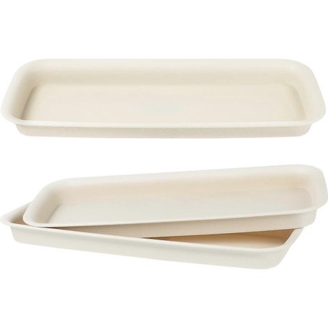 Set Mit 3 Kunststoff-untersetzern Für Blumentöpfe, Wasserauffangschalen Für Topfpflanzen – 34,00 X 14,00 X 3,00 Cm – Weiß
