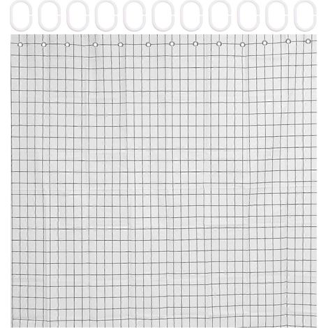 Duschvorhang-set Mit Schwarz-weißem Karomuster – 180 X 180 X 0,01 Cm – Weiß