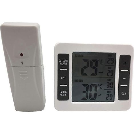 Kabelloses Innen-/außenthermometer Mit Sensor Und Digitaluhr Für Den Heimgebrauch (schlafzimmer, Haus), Keine Batterien Erforderlich.