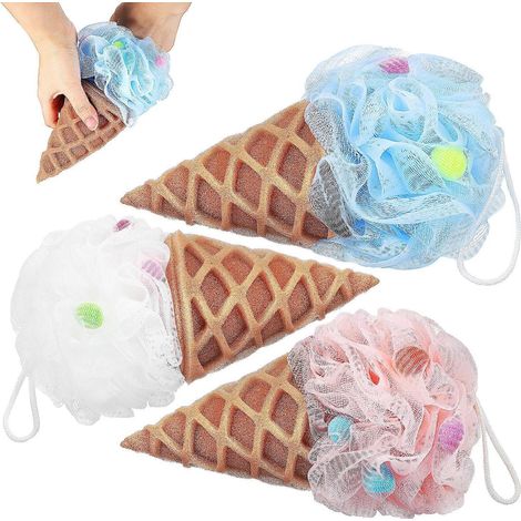 3er-set Kinderbadeschwämme Im Eiscreme-design, Luffa, Kleinkind-badeschwamm, Duschschwamm. – 21,00 X 11,00 X 11,00 Cm