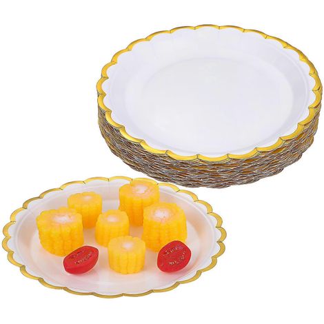 50 Einweg-pappteller Mit Blumenmuster Für Partys, Serviertabletts Für Speisen Und Getränke, Partyzubehör – 22,50 X 22,50 X 1,60 Cm – Weiß