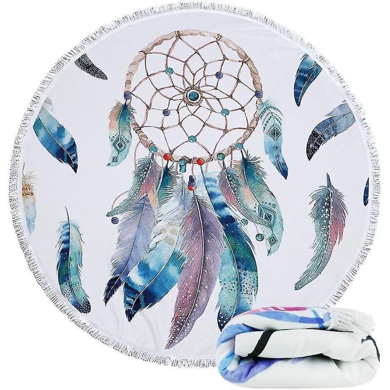 Heytea Übergroße Runde Mikrofaser-strandtücher, Traumfänger-stranddecke, Sandabweisend, Schnelltrocknend, Im Bohemian-hippie-stil, Saugfähiges Rundes Badetuch, Bohemian-stil.
