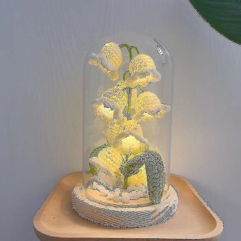 Ewiges Maiglöckchen, Geschenk Für Frauen, Künstliche Gehäkelte Blumendekoration Unter Einer Glasglocke Mit Led-lichtleiste, Für Sie, Mama, Muttertag, Geburtstag, Weiß