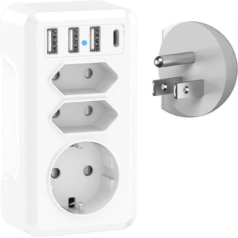7-in-1 Us/kanada-steckeradapter (französisch Auf Us) Mit 3 Usb-anschlüssen, 1 Usb-c-anschluss Und 3 Steckdosen