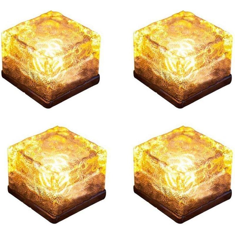 Set Mit 4 Dekorativen Solarleuchten In Form Von Eisblöcken Für Gartenwege, Warmweiß