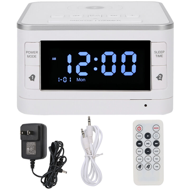 Bluetooth-lautsprecher Mit Digitalem Wecker, Kabelloser Ladefunktion Und 110–240-v-netzteil (us-standard), Weiß