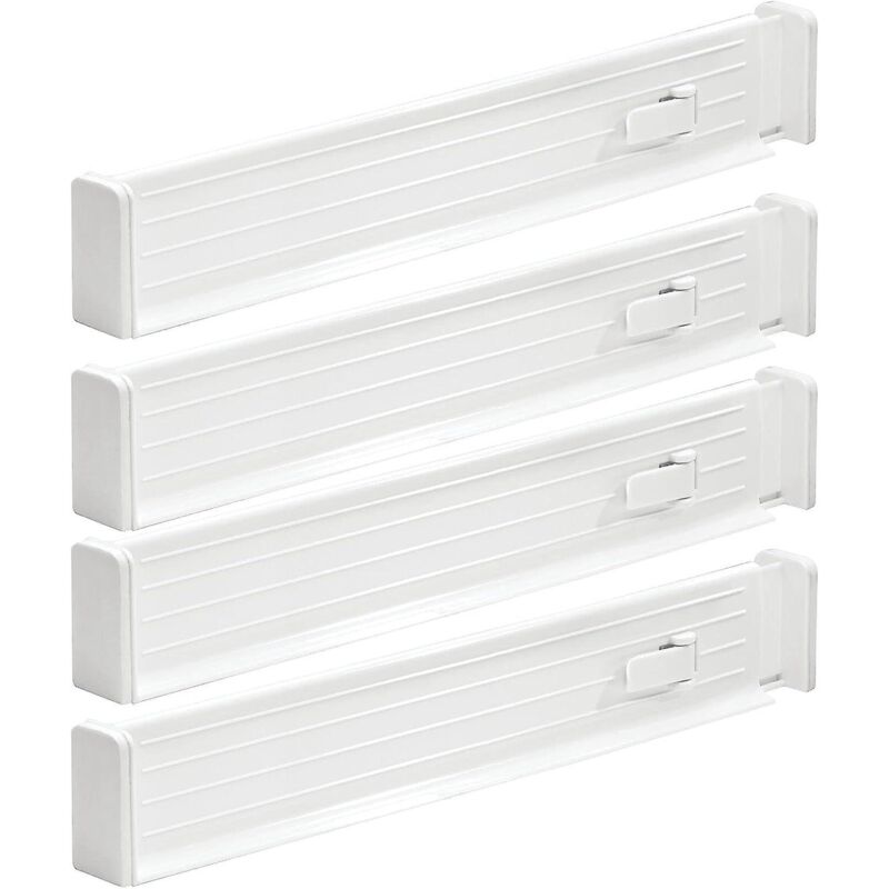 Set Mit 4 Verstellbaren Weißen Schubladeneinsätzen Aus Kunststoff Für Küche Und Schlafzimmer.