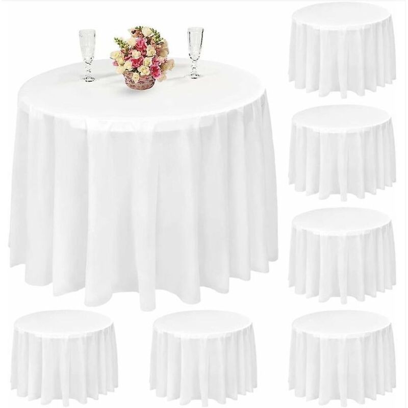 Set Mit 8 Runden, Weißen Einweg-tischdecken Aus Peva-kunststoff, 84 Zoll, Wasserdicht, Für Hochzeiten, Partys Und Festliche Abendessen