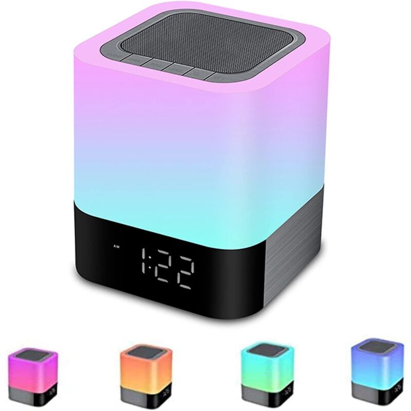 Tragbarer Bluetooth-lautsprecher Mit Led-nachttischlampe Und Wecker