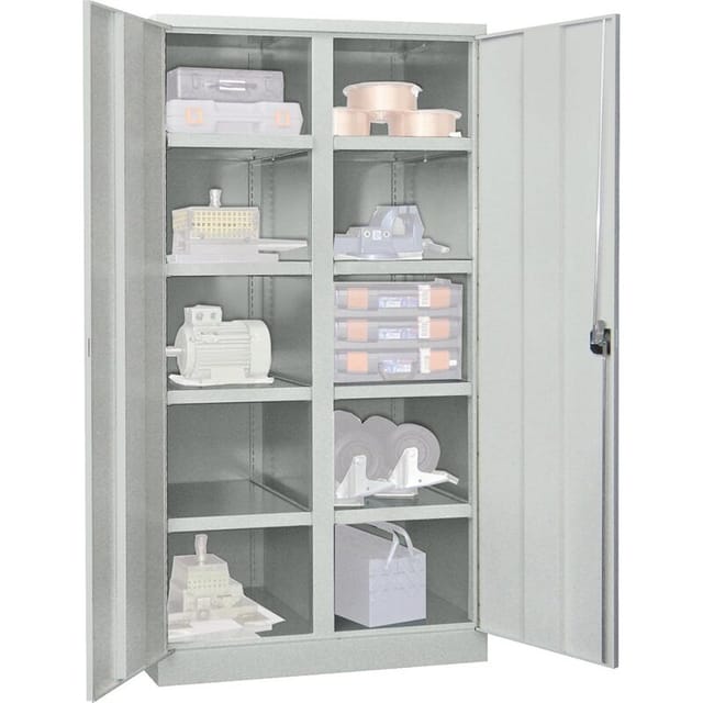 Pavoy Schwerlastschrank, Trennwand, 8 Fachböden a 200 kg Traglast, RAL 7035