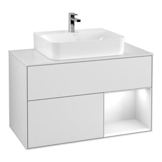 V&B Waschtischunterschrank Finion 100, Pl w m, Rg r glo wh. Lac, wh. m Lac