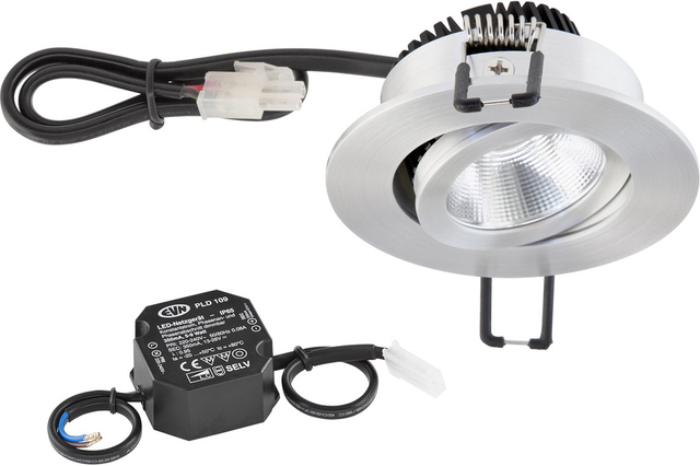 EVN Lichttechnik P-LED Deckeneinbauleuchte 3000K 230V rund alu PC20N61402