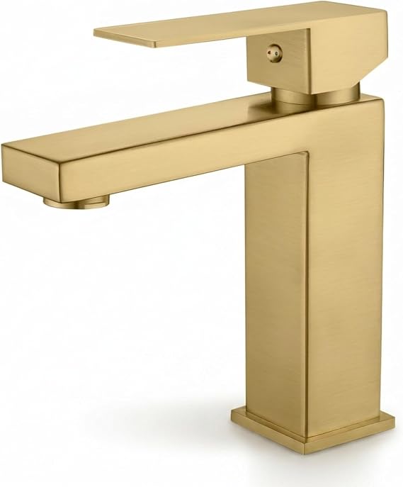 Valaz Waschtischarmatur Mischbatterie Für Warm- Und Kaltwasser, Auslaufsicher, Schnelle Und Einfache Montage Messing, Edelstahl, Elegant, Quadratisch, Gebürstetes Gold, Serie Segura