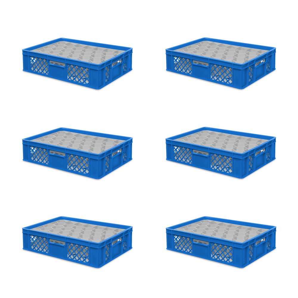 Brb 6x Gläserkiste 600x400 Mm 33 Gläser Bis 122 Mm Höhe/durchmesser 75 Mm, Blau