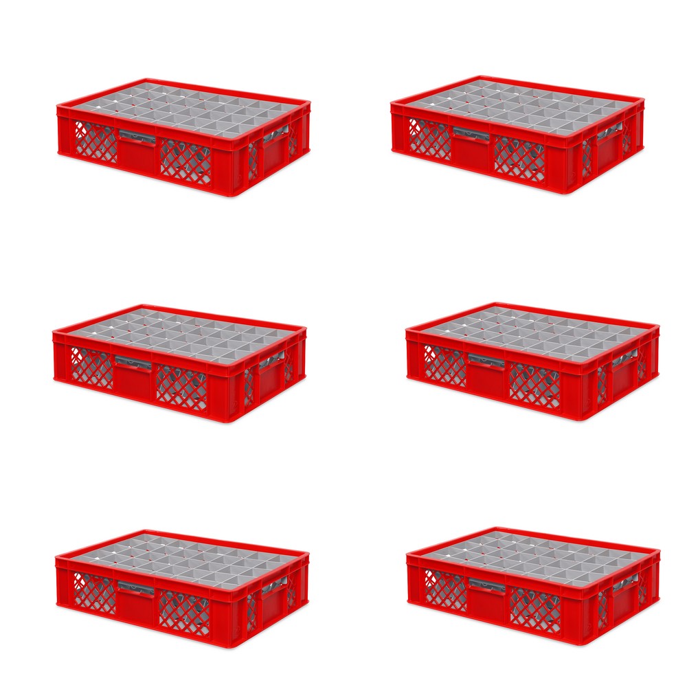 Brb 6x Gläserkiste 600x400 Mm 40 Gläser Bis 122 Mm Höhe/durchmesser 67 Mm, Rot
