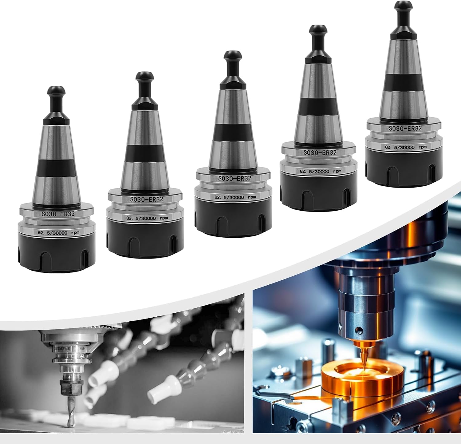 Iso30 Er32 Spannzange, 5 Stück, Spannfutter, Ausgleichszange, G2.5, 30.000 U/min, Cnc-fräswerkzeughalter In Schwarz