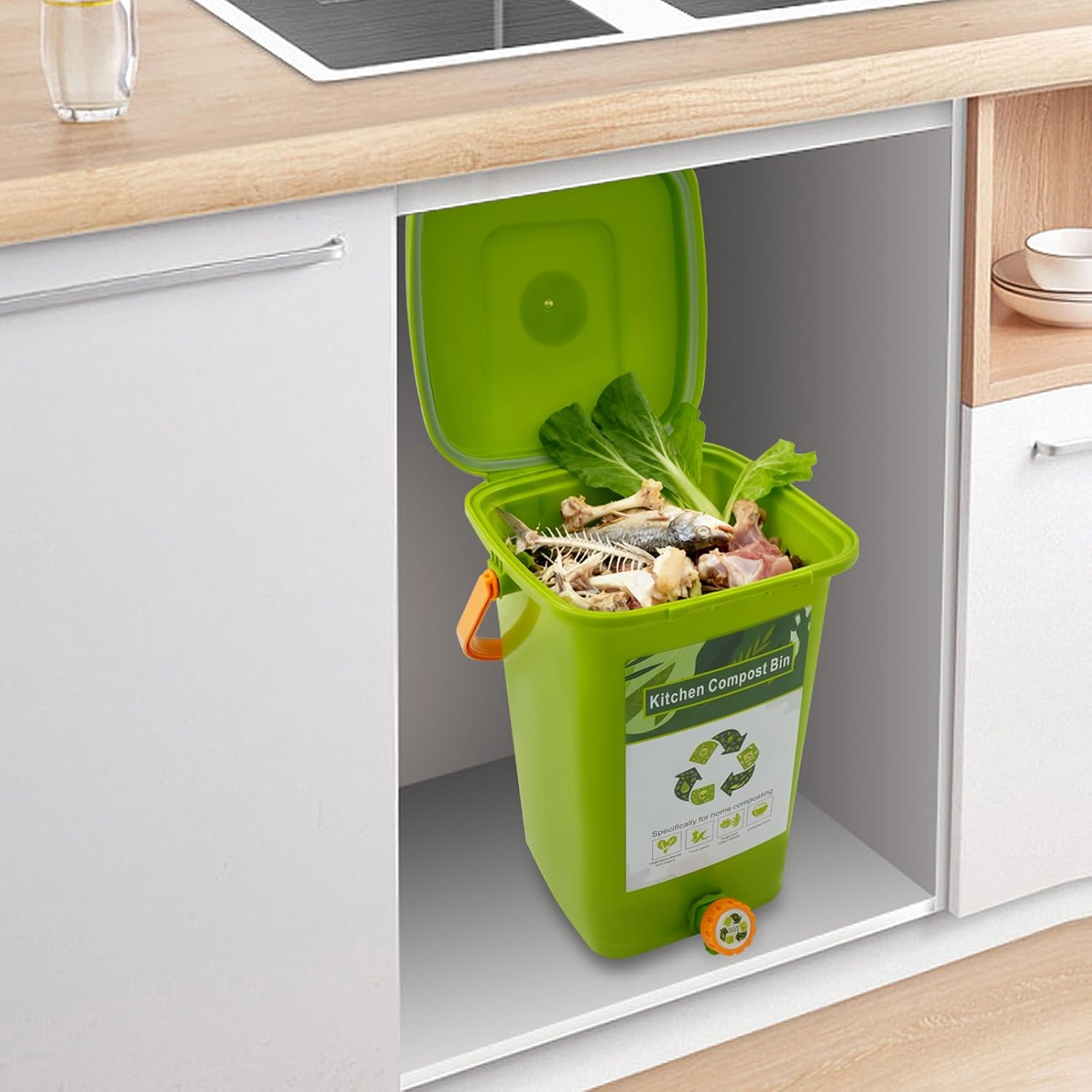 Biomülleimer Küche Küchenabfalleimer Komposteimer Küche Mit Filterplatte, Doppeltes Deckeldesign, Geruchsdicht, Bio Mülleimer Komposter Für Obstschalen, Speisereste, Kaffeesatz 15l
