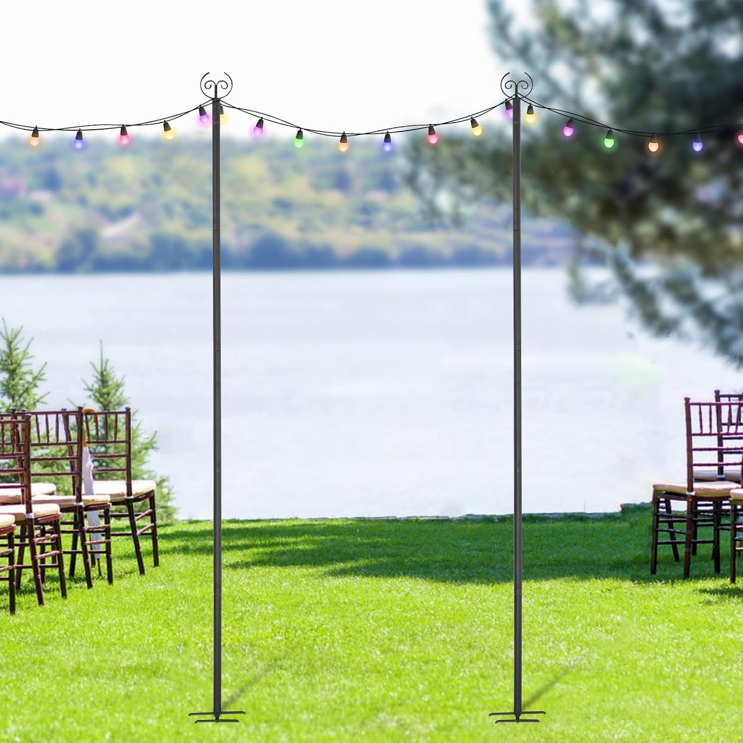 2 Pcs Lichterkettenstangen 3m Metall-lichtstange Für Außenlichterkette Girlandenstangen Zum Aufhängen Von Dekorativen Lichtern Standstangen Für Garten Party