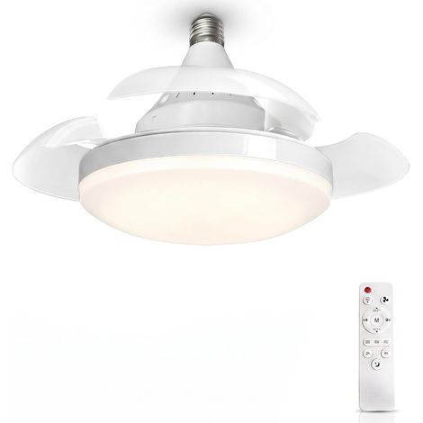 40-cm-deckenventilator, E27-deckenleuchte, 3 Einziehbare Pc-flügel, Gleichstrommotor, 3 Geschwindigkeitsstufen, Verstellbares Licht, Infrarot-fernbedienung