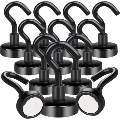 12-teiliges Magnethaken-set, 8 Kg Tragkraft, Starker Neodym-magnet, Für Kühlschrank, Küche, Büro, Schule, Robuster Deckenhaken, Silber Und Schwarz