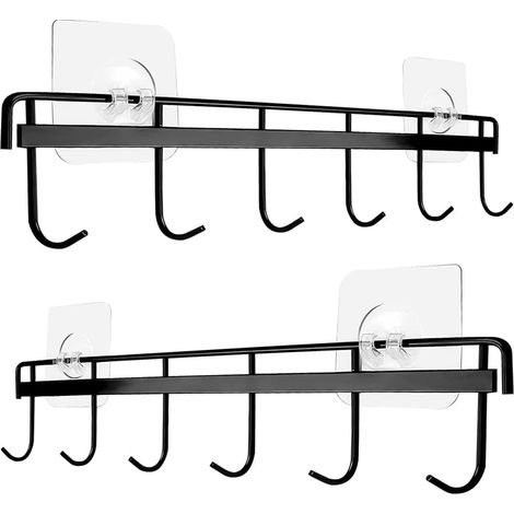 2-teiliger Küchenutensilienhalter Mit 6 Haken, Bohrfreies Aufbewahrungsregal Für Küche/badezimmer (schwarz)