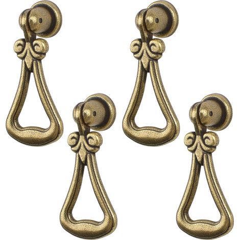 Set Mit 4 Vintage-hängegriffen Aus Zinklegierung Mit Dreieckigem Ring Für Schränke, Kleiderschränke, Kommoden, Schubladen, Türen Und Deko-möbel – Bronzegrün