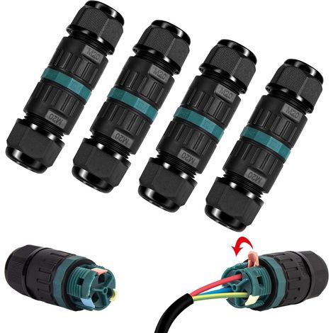 4er-pack Wasserdichte Ip68-steckverbinder – 3-polig Für Kabel Mit Ø 5–12 Mm – Wasserbeständig – 450 V Für Außenbeleuchtung