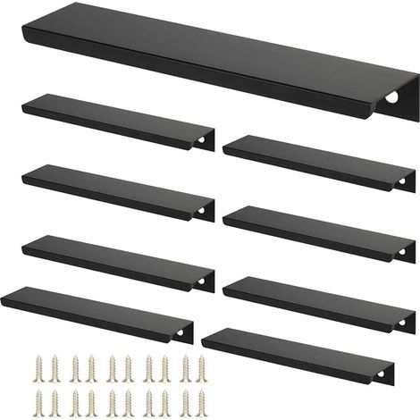 Set Mit 10 Unsichtbaren, Schwarzen Aluminium-möbelgriffen, 160 Mm Lochabstand, 200 Mm Länge, Für Schubladen Und Schränke – 10 Stück