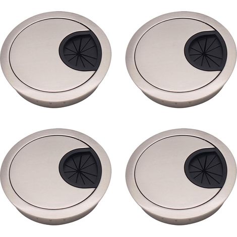 Set Mit 4 Kabeldurchführungen Aus Zinklegierung, 60 Mm – Vertiefte Abdeckungen In Gebürstetem Silber – Für Schreibtische Und Arbeitsplatten