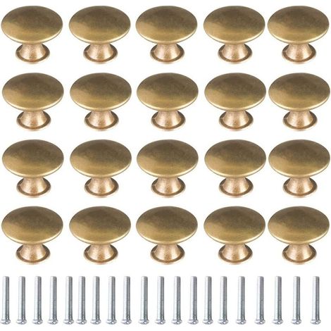 Set Mit 20 Gebürsteten Goldknöpfen, 30 Mm, Runde Vintage-möbelgriffe Aus Messing, Inklusive Schrauben Zur Einfachen Montage. Für Kommoden Und Kleiderschränke.