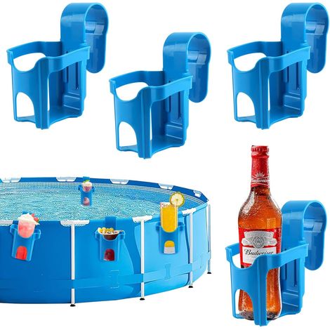 4-teiliges Becherhalter-set Für Den Poolbereich, Blau, Kunststoff, Stabil Und Langlebig, Poolzubehör, Für Sommerpartys, Schwimmbad