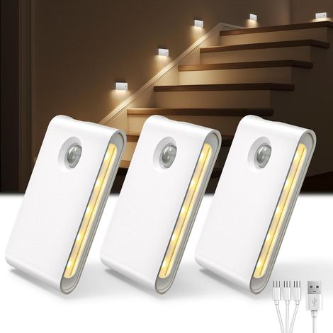 Set Mit 3 Bewegungsaktivierten Nachtlichtern Für Innentreppen, Wiederaufladbar (700 Mah), Magnetisch Und Dimmbar. Tragbares Nachtlicht Für