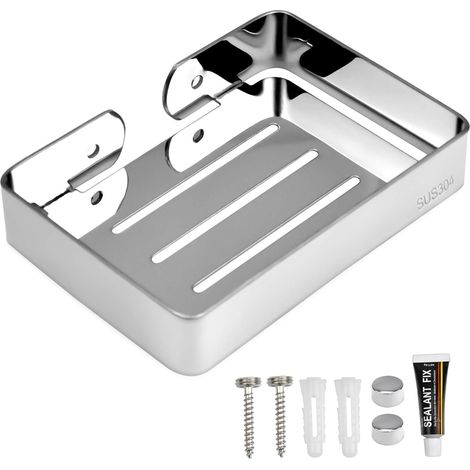 Seifenschale Ohne Bohren, Einfach Zu Montierender Seifenhalter Aus Edelstahl 304, Selbstklebender Küchenschwammhalter, Duschablage Für Bad Und Küche (silber)