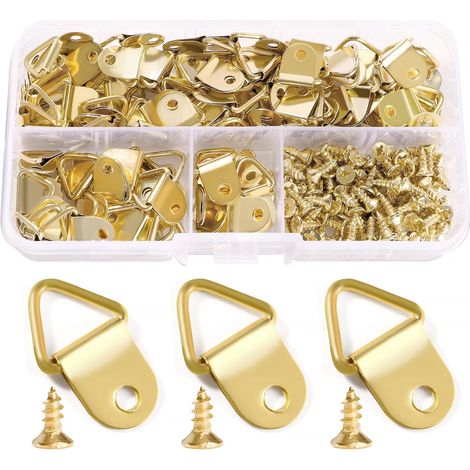 100 Bilderrahmenhaken, Dreieckringe, D-ring-bilderrahmenhaken Mit 100 Schrauben Zur Befestigung Von Bilderrahmen, Gold