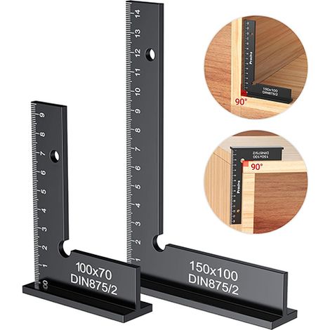 Zweiteiliges Präzisionslineal Mit Winkel Und Skala, Aus Aluminium (150 X 100 Mm) + Metallwinkel (100 X 70 Mm) Zur Maschinenjustierung Und Für Laborzwecke