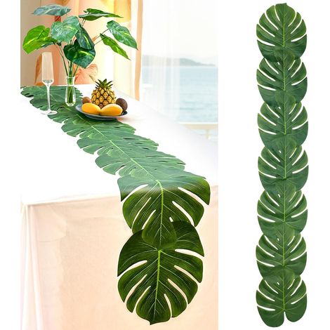 Künstlicher Monstera-tischläufer, 28 X 178 Cm, Grüner Künstlicher Palmenblatt-tischläufer, Tropische Hawaii-dekoration Für Partys