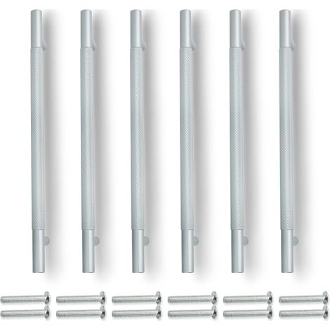 Set Mit 6 Grauen Schubladengriffen, 214 Mm Lang, 160 Mm Mittenabstand.