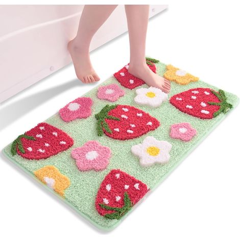 Erdbeergrüne Badematte – Rutschfest Und Waschbar – Mehrfarbig – Weiche Mikrofaser – Saugfähig – 50 X 80 Cm