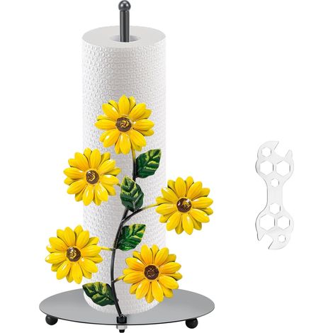 33 Cm Küchenrollenhalter Aus Freistehendem Eisen Mit Sonnenblumenmuster – Warm Und Freundlich – Wohnaccessoires