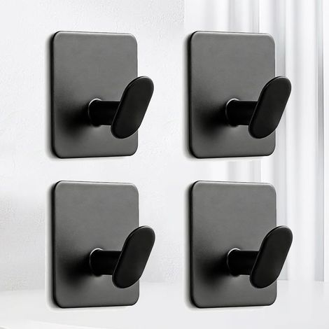 Set Mit 4 Selbstklebenden, Wandmontierten Handtuch-/kleiderhaken Aus Edelstahl Für Bad Oder Küche (matt Schwarz)