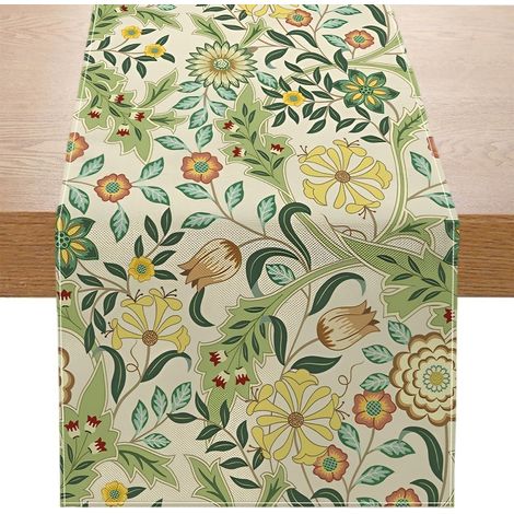 Tischläufer Mit Waldblumenmuster, Grün, Frühling Und Sommer – Grüner Tischläufer Für Frühling Und Sommer, Ideal Für Zuhause – Küchentischdekoration, Festlicher Stil, 33 X 183 Cm