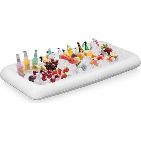 Aufblasbare Bar, Aufblasbare Serviertheke Mit Abflussstopfen, 130 X 63 X 12 Cm Rechteck, Eiswürfelbehälter, Aufblasbares Buffet Für Sommerliche Poolpartys