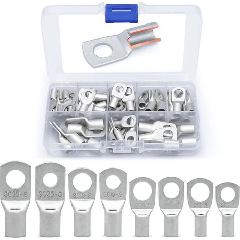Packung Mit 60 Runden, Ringförmigen, Verzinnten Kupfer-elektroklemmen. Unisolierte Enden. Zum Crimpen Oder Löten. 6–25 Mm²